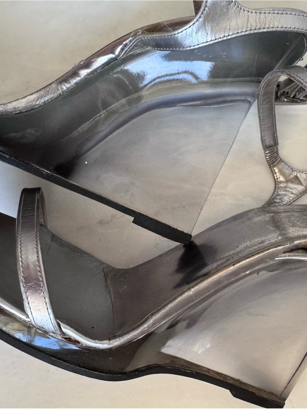 Vintage Gucci Silver Lucite Wedge Heels Size 9 + Original Box